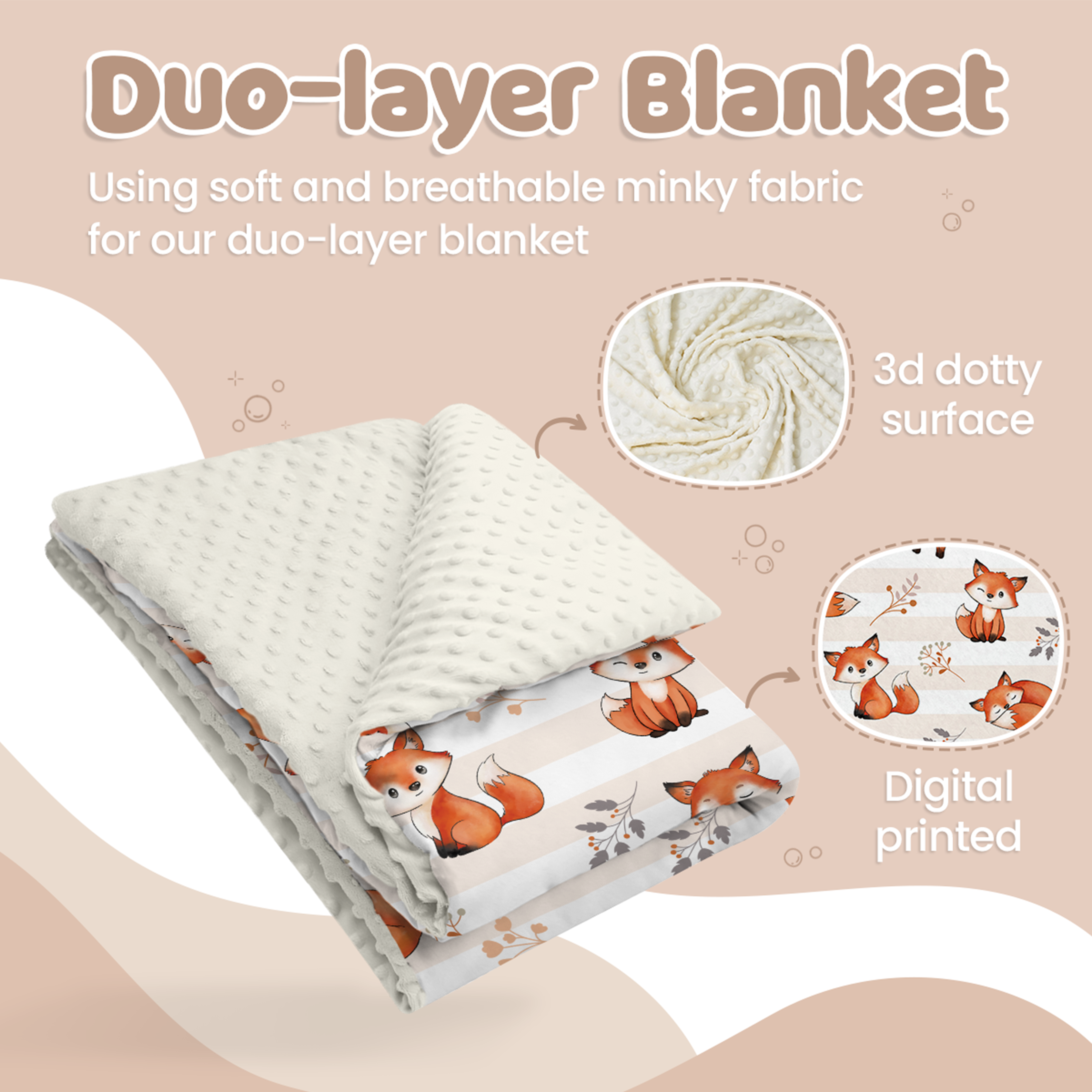 Orange Fox CuddleDot | Baby Minky Dotted Blanket