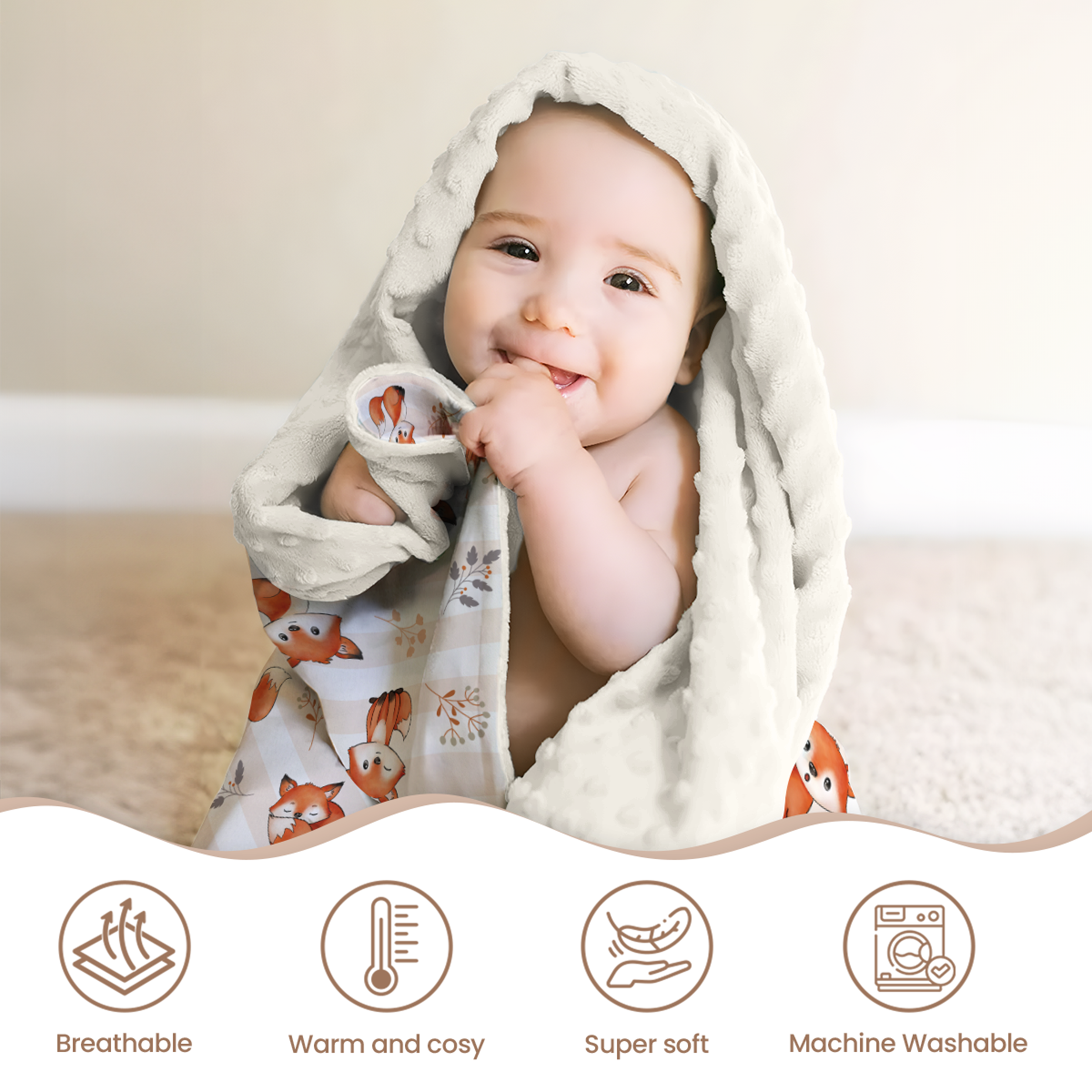 Orange Fox CuddleDot | Baby Minky Dotted Blanket