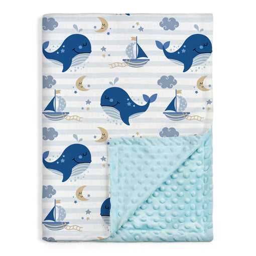 Whale Baby Blanket for Boys or Girl 30x40 - Soft Kids Throw Fleece Blankets with Dotted Backing for Babies - Toddler Newborn Nursery Crib Bedding Blanket