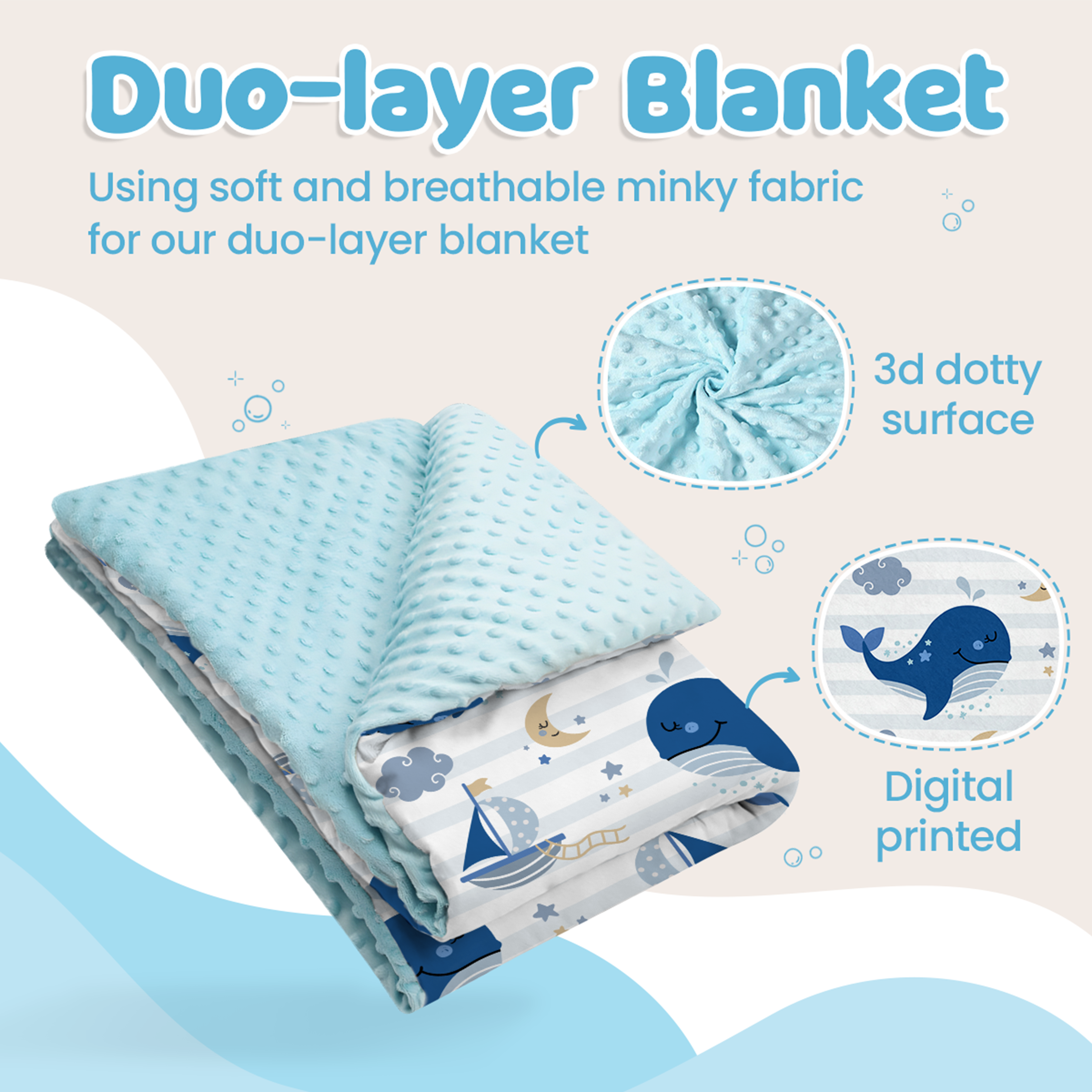 Blue Whale CuddleDot | Baby Minky Dotted Blanket