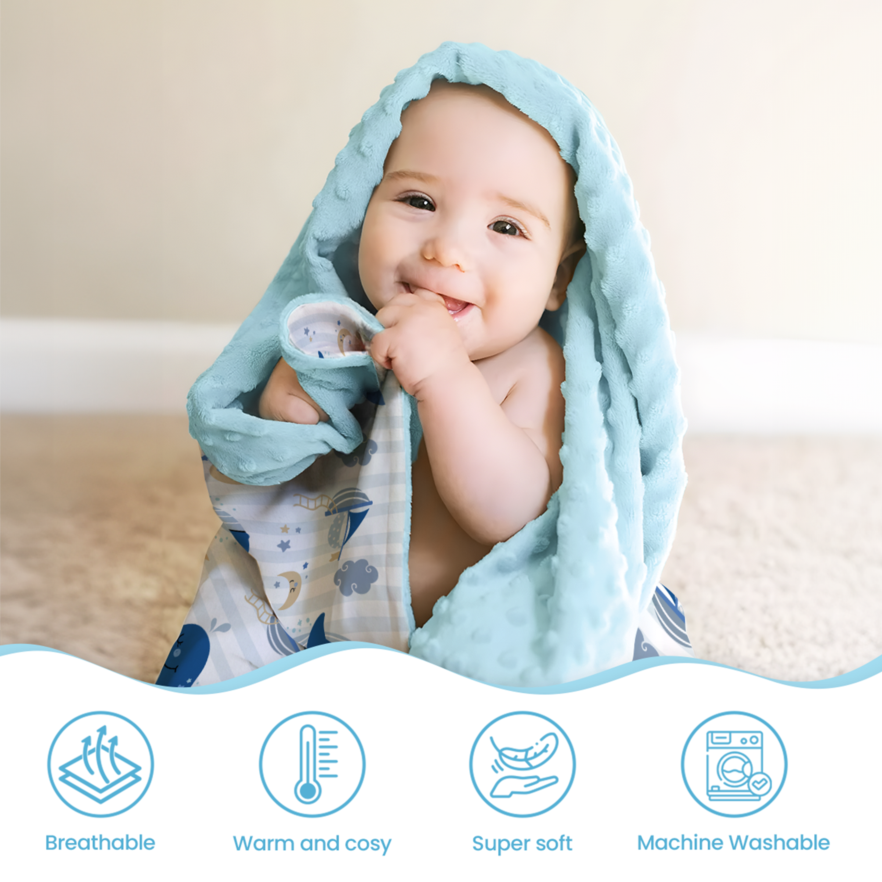 Blue Whale CuddleDot | Baby Minky Dotted Blanket