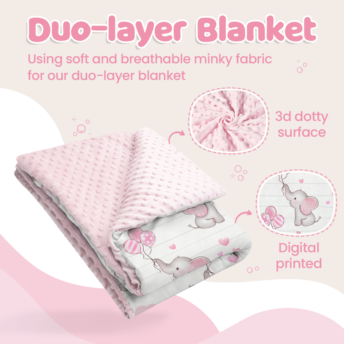 Pink Elephant CuddleDot | Baby Minky Dotted Blanket
