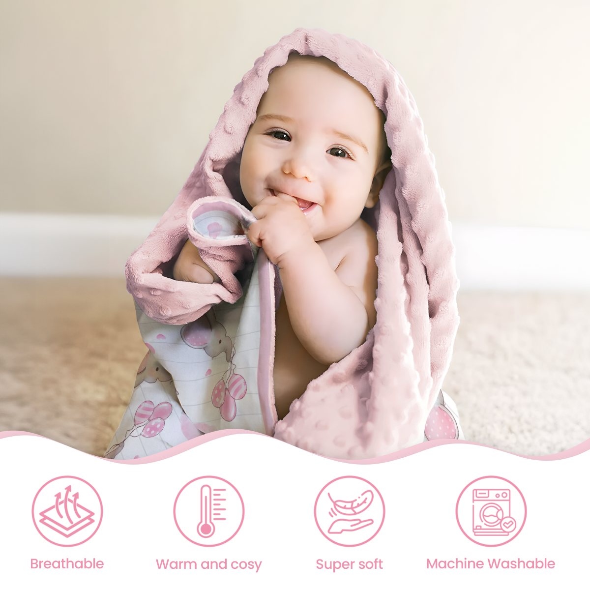 Pink Elephant CuddleDot | Baby Minky Dotted Blanket