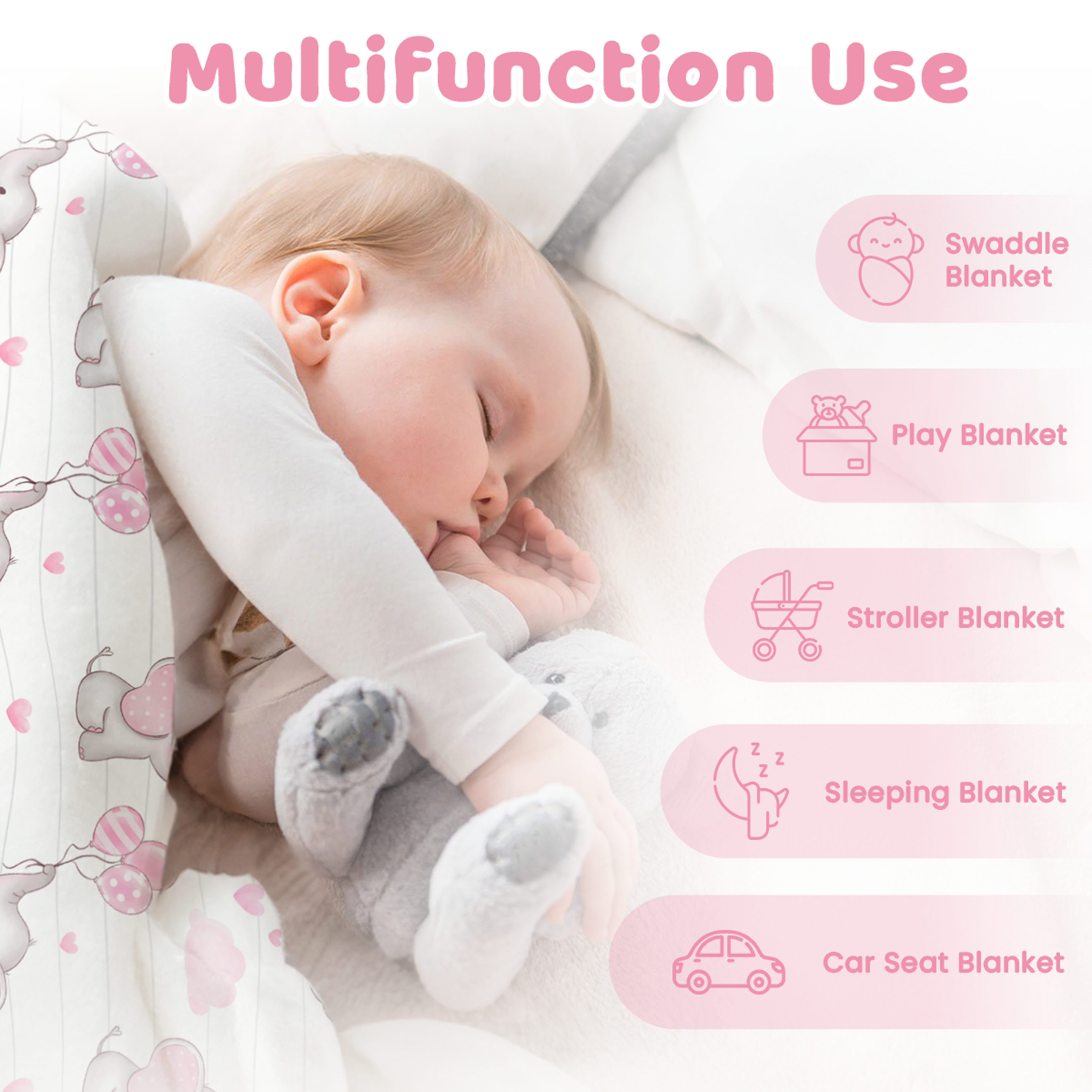 Pink Elephant CuddleDot | Baby Minky Dotted Blanket