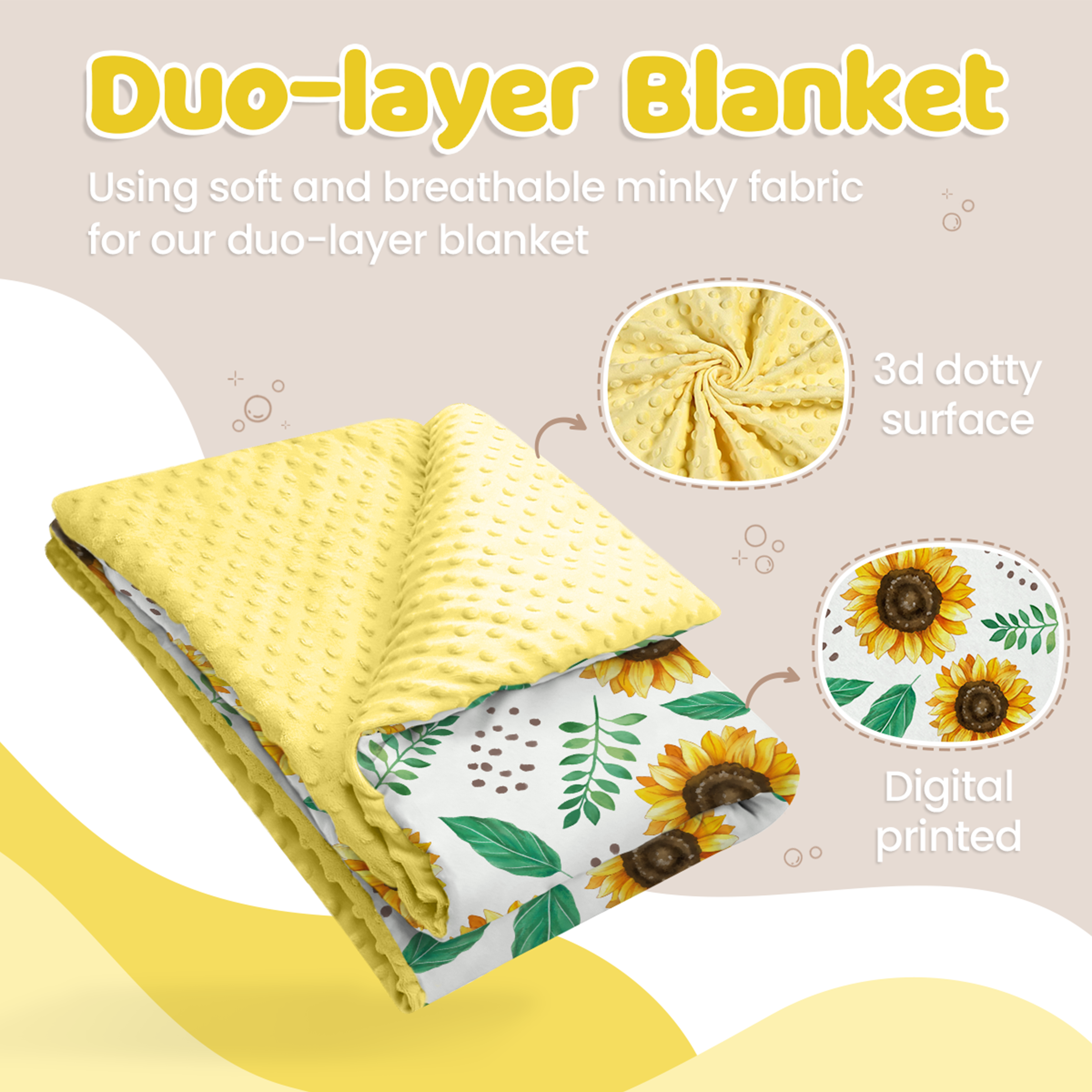 Yellow Sunflower CuddleDot | Baby Minky Dotted Blanket