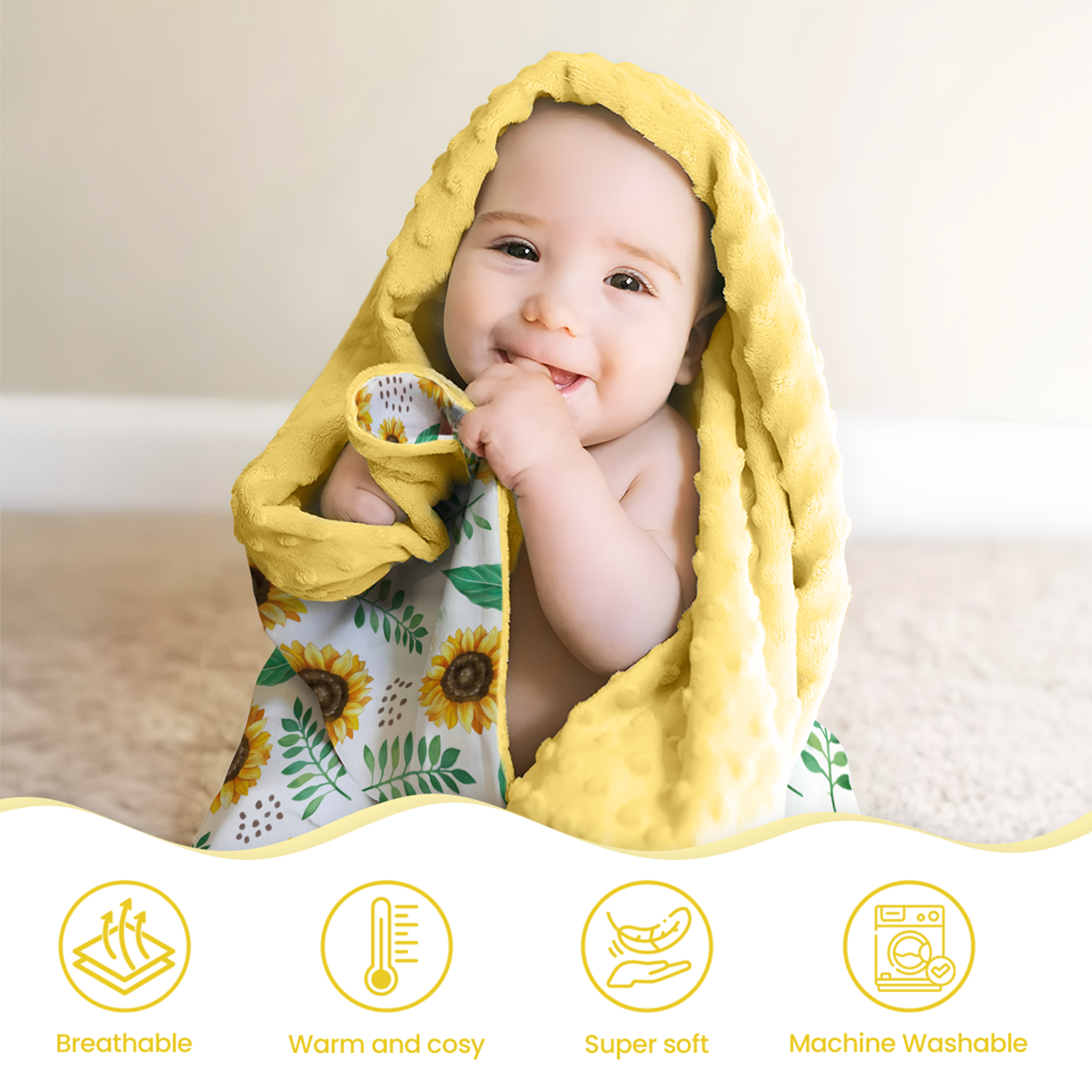 Yellow Sunflower CuddleDot | Baby Minky Dotted Blanket