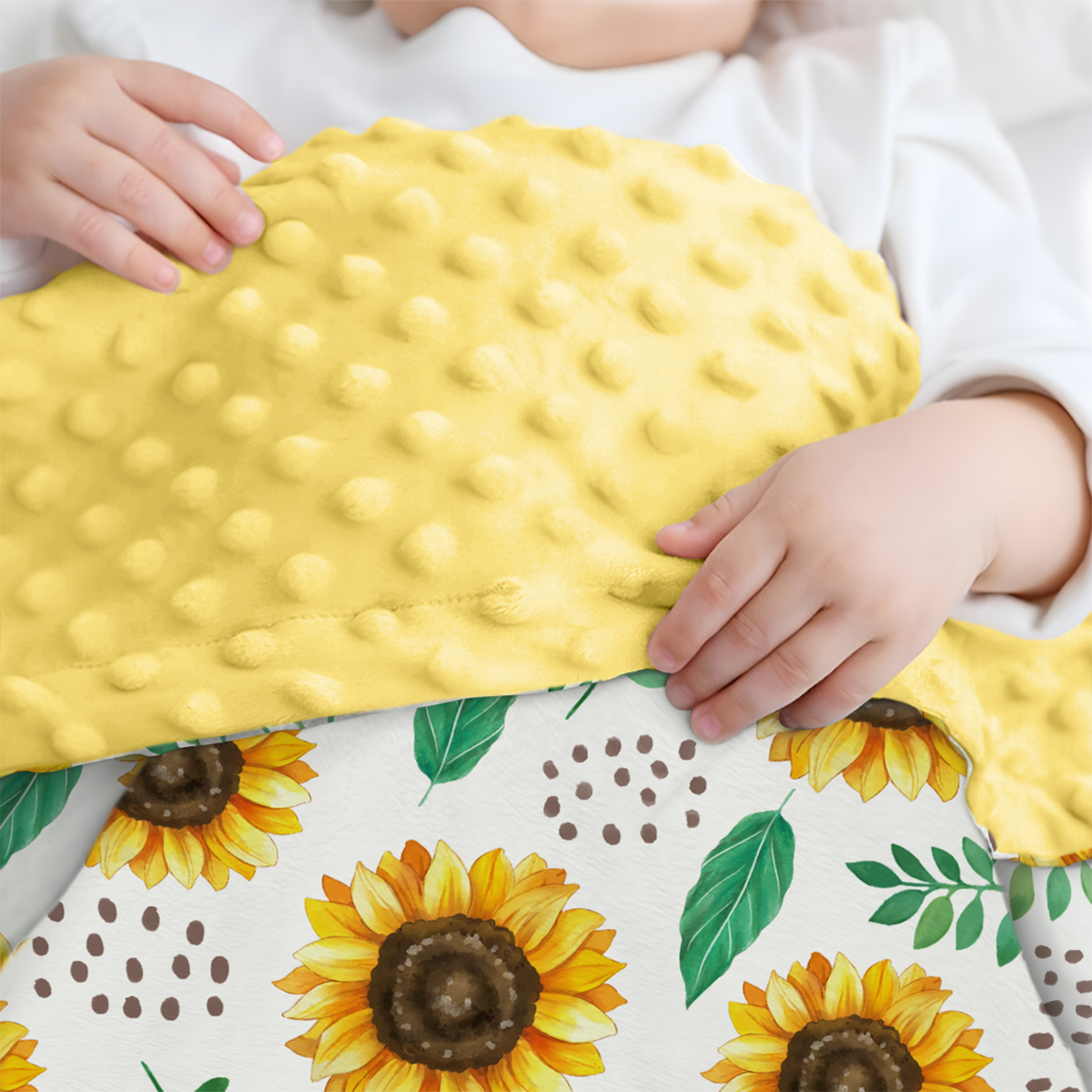 Yellow Sunflower CuddleDot | Baby Minky Dotted Blanket