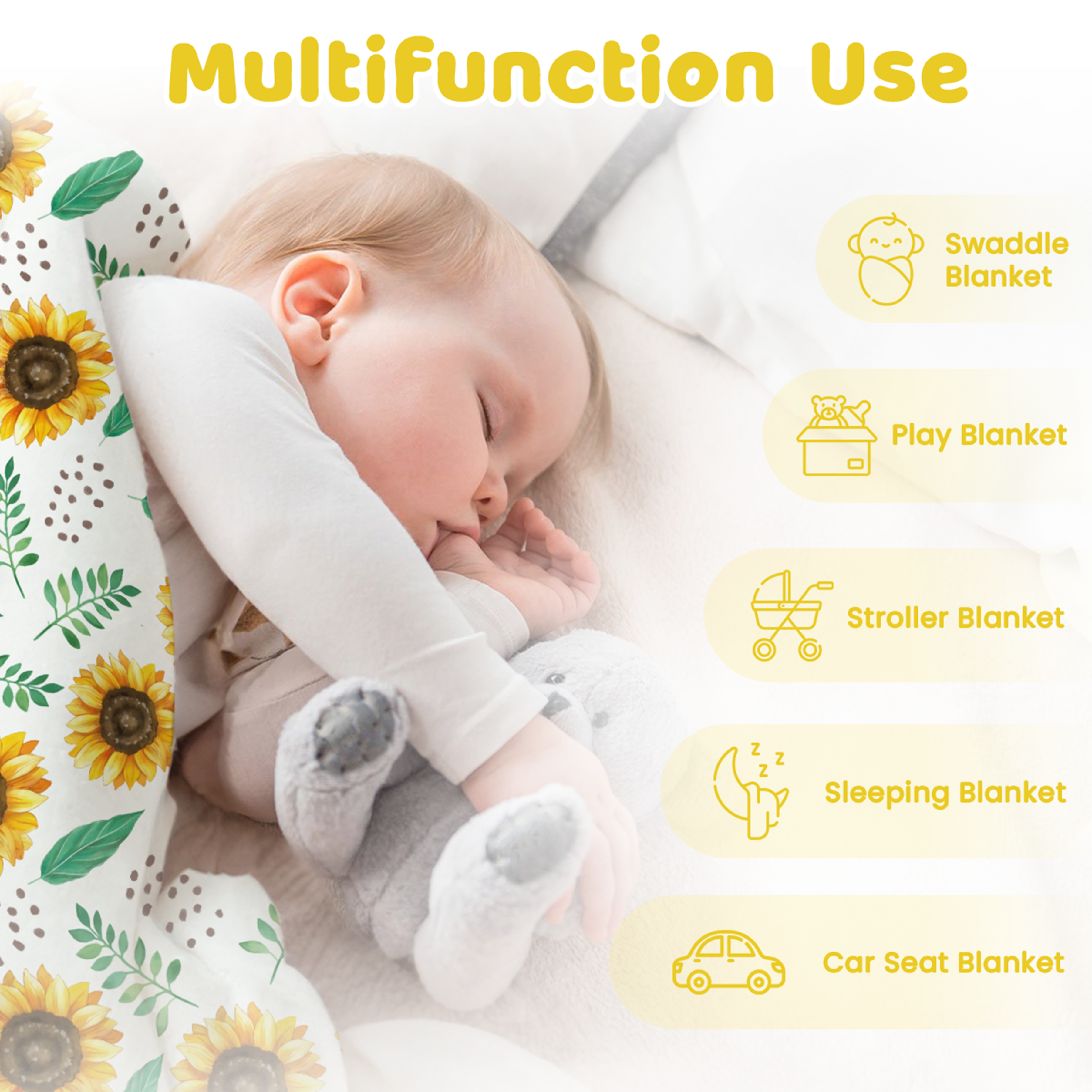Yellow Sunflower CuddleDot | Baby Minky Dotted Blanket