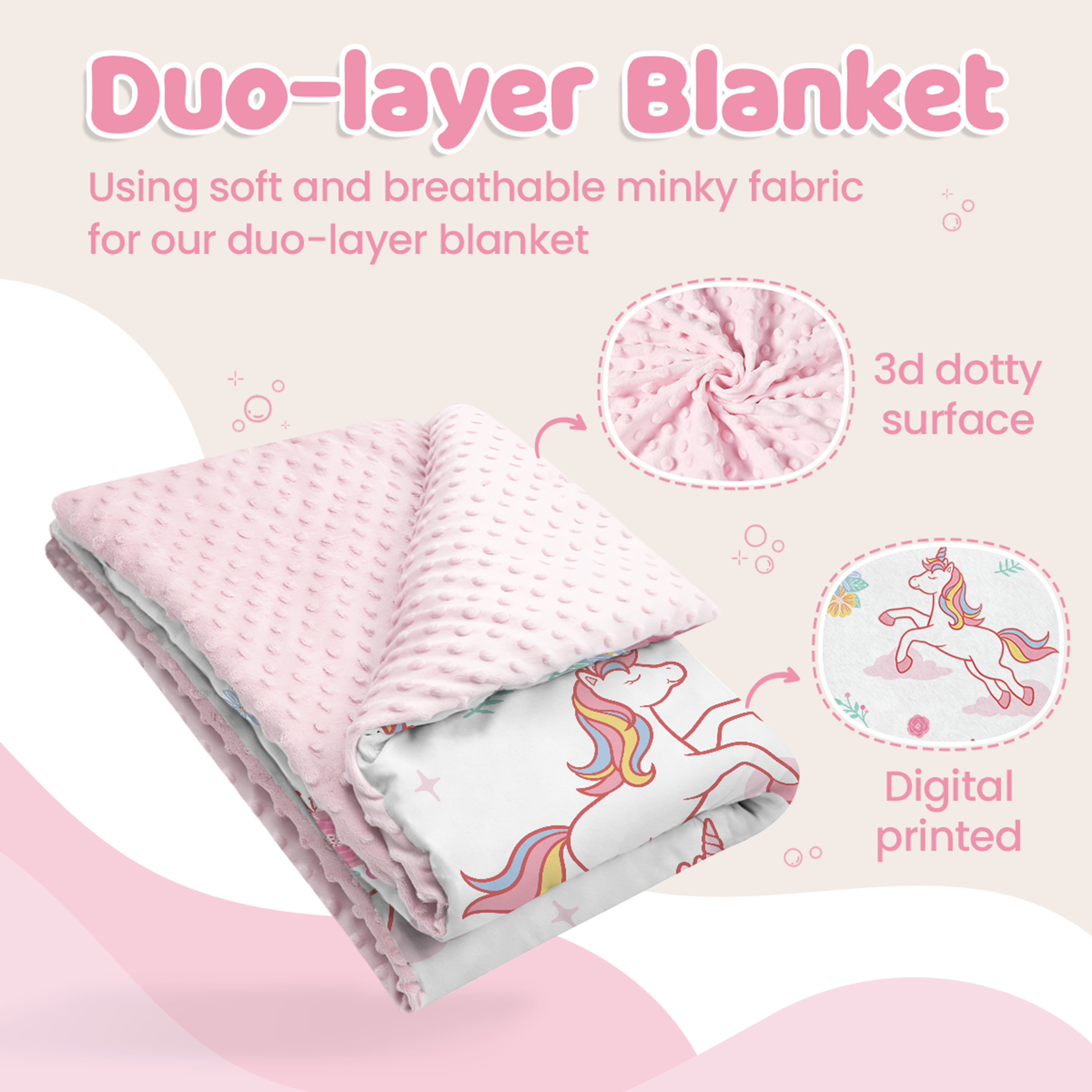 Pink Unicorn CuddleDot | Baby Minky Dotted Blanket