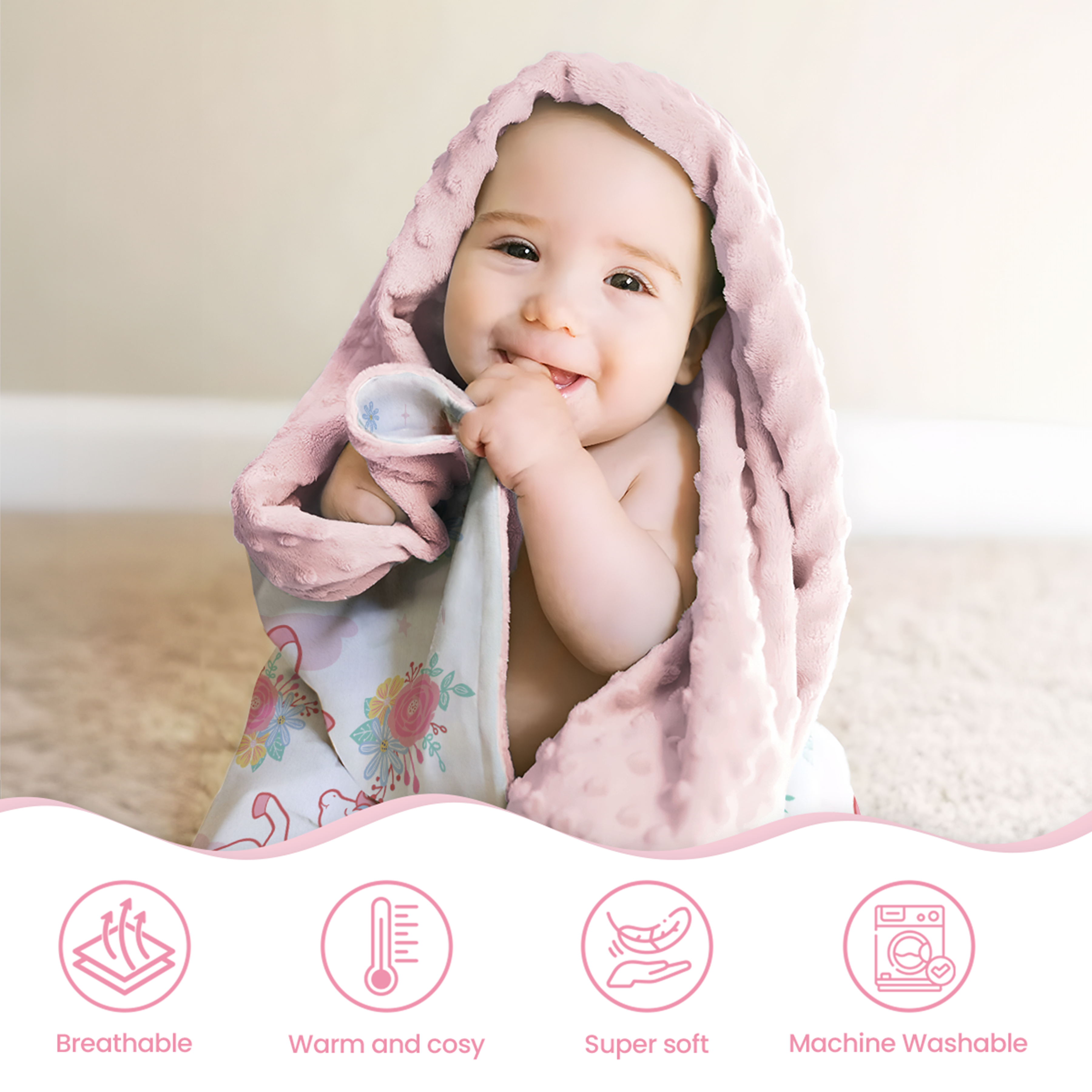 Pink Unicorn CuddleDot | Baby Minky Dotted Blanket