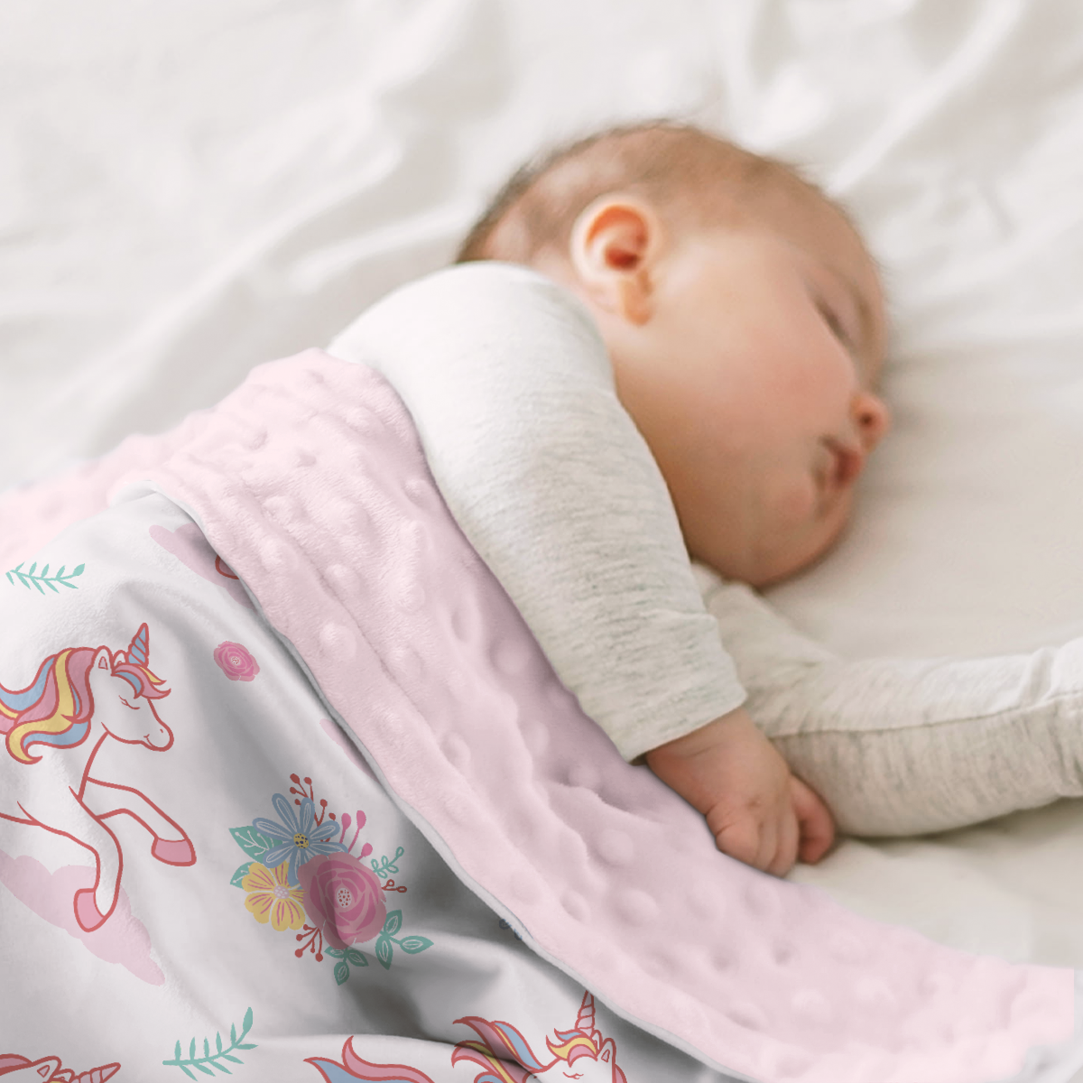 Pink Unicorn CuddleDot | Baby Minky Dotted Blanket