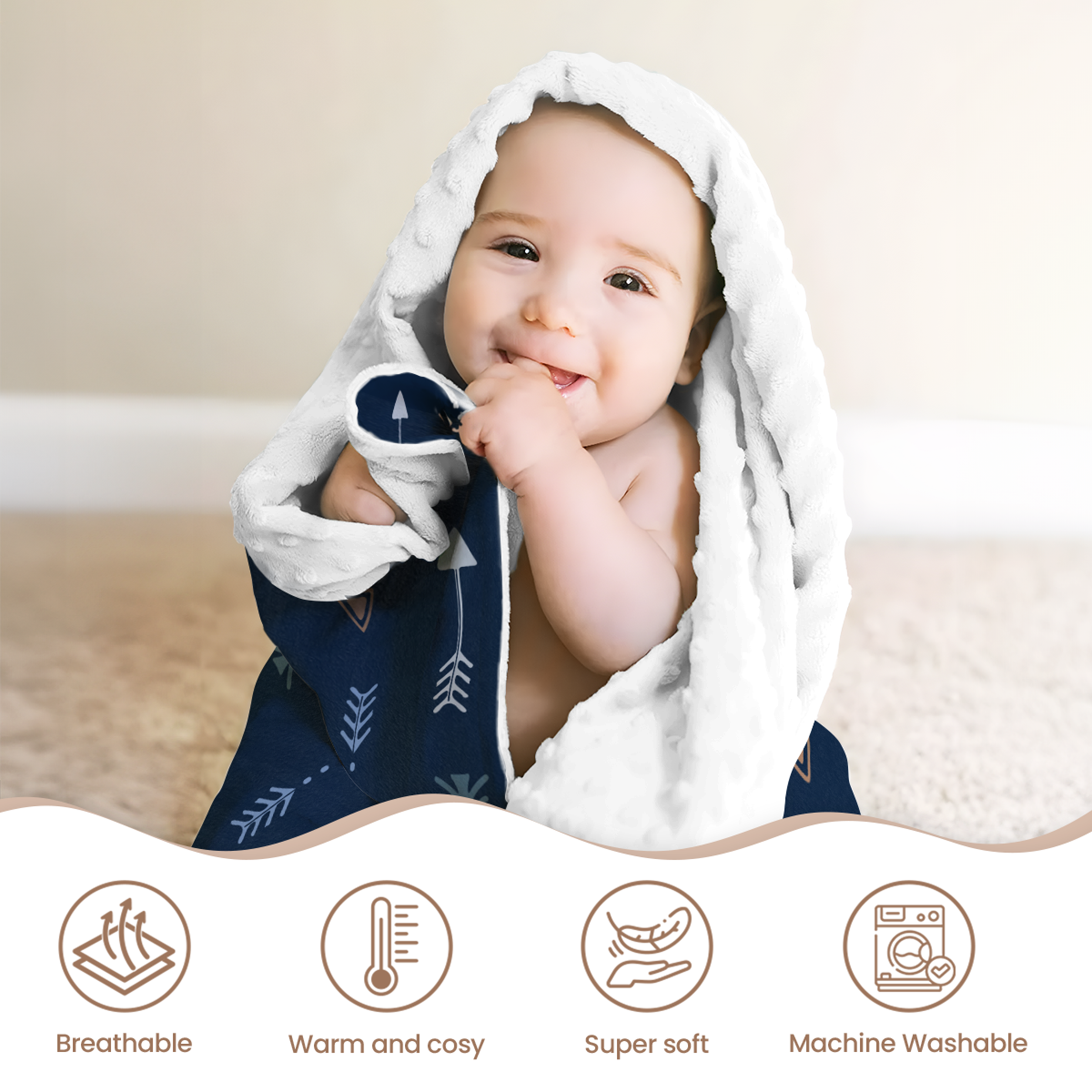 Blue Arrow CuddleDot | Baby Minky Dotted Blanket