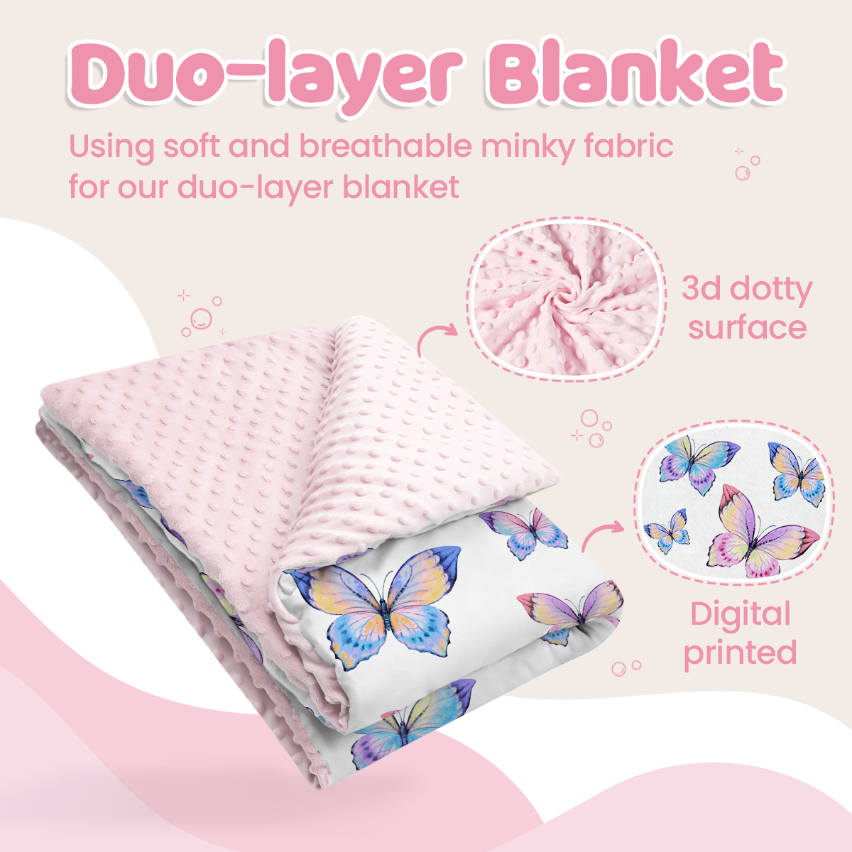 Purple Butterfly CuddleDot | Baby Minky Dotted Blanket