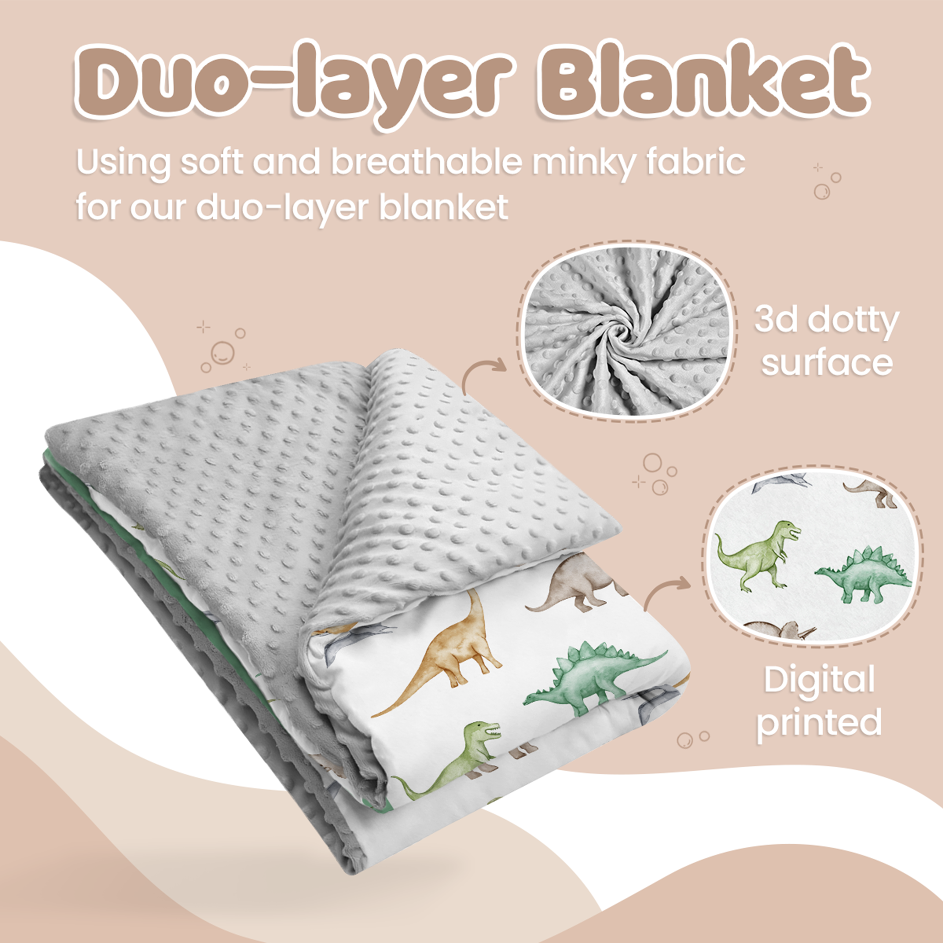 White Dinosaur CuddleDot | Baby Minky Dotted Blanket
