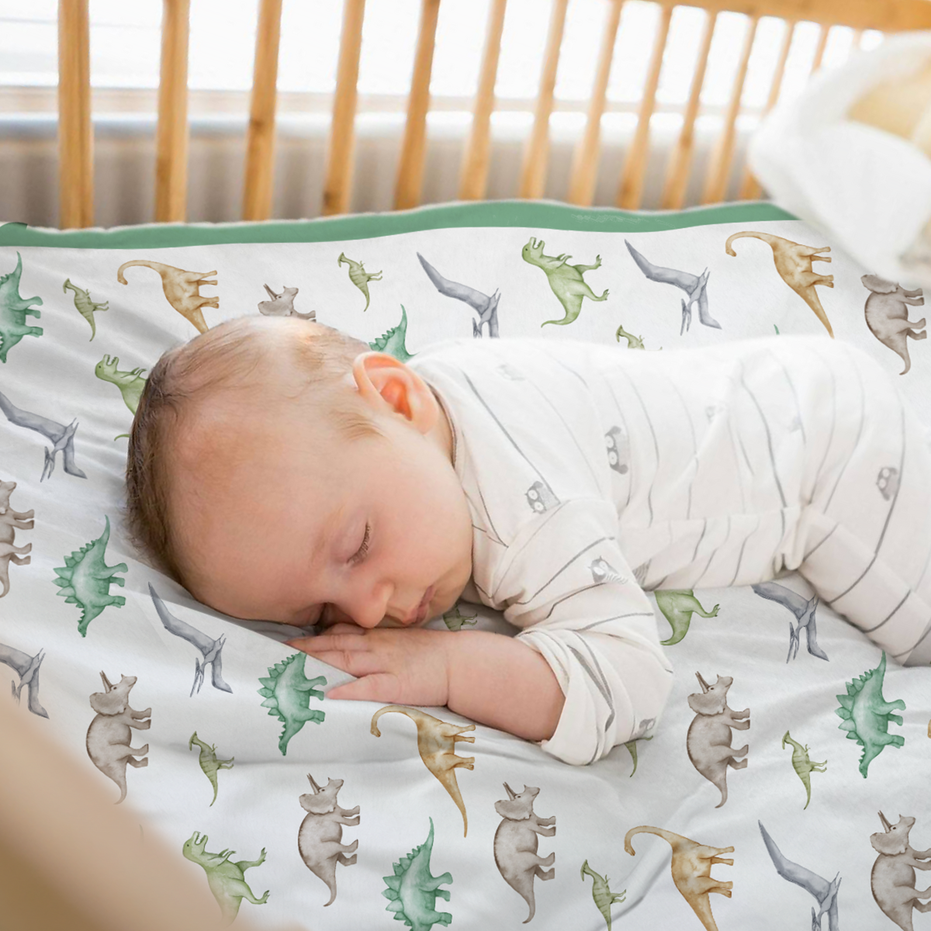 White Dinosaur CuddleDot | Baby Minky Dotted Blanket