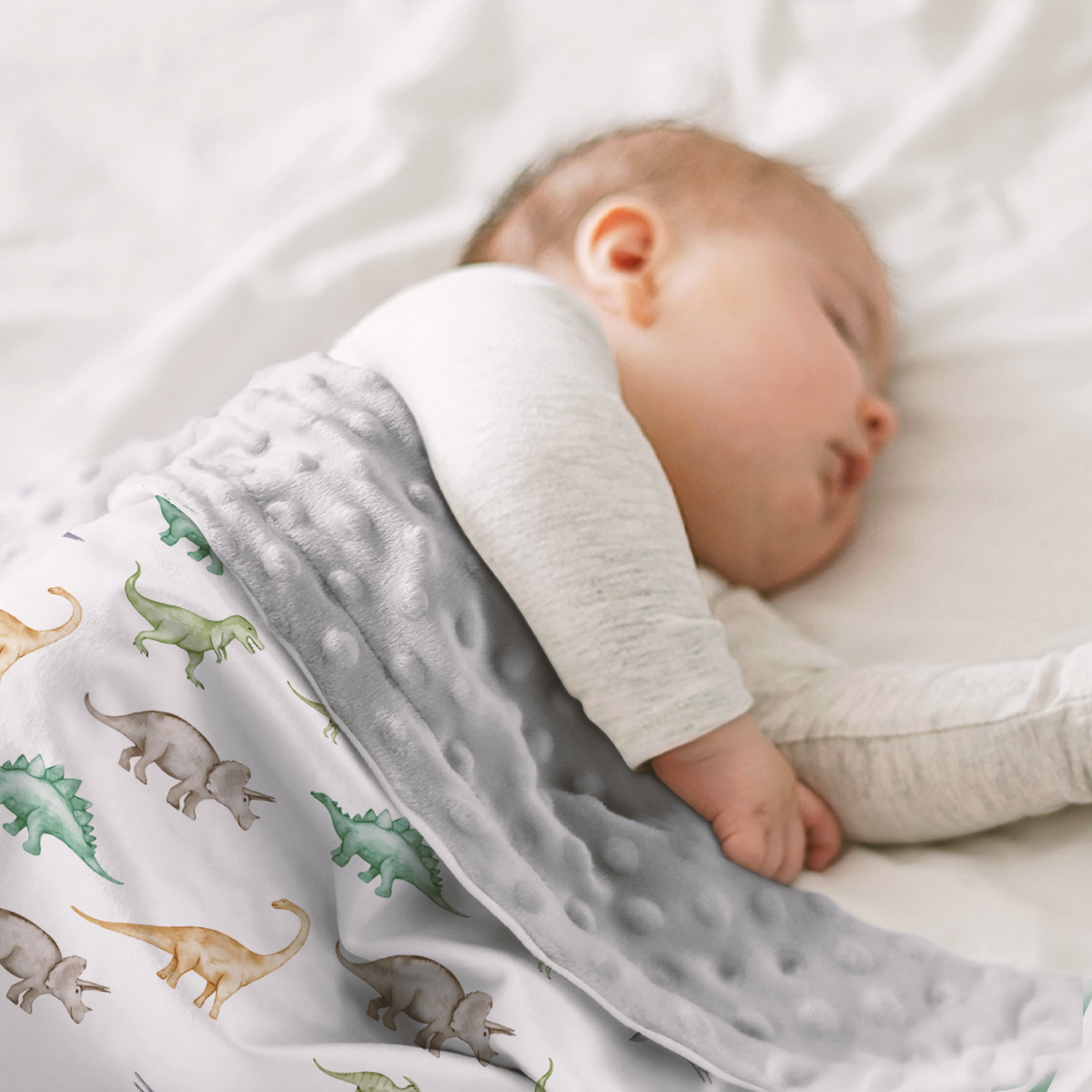 White Dinosaur CuddleDot | Baby Minky Dotted Blanket