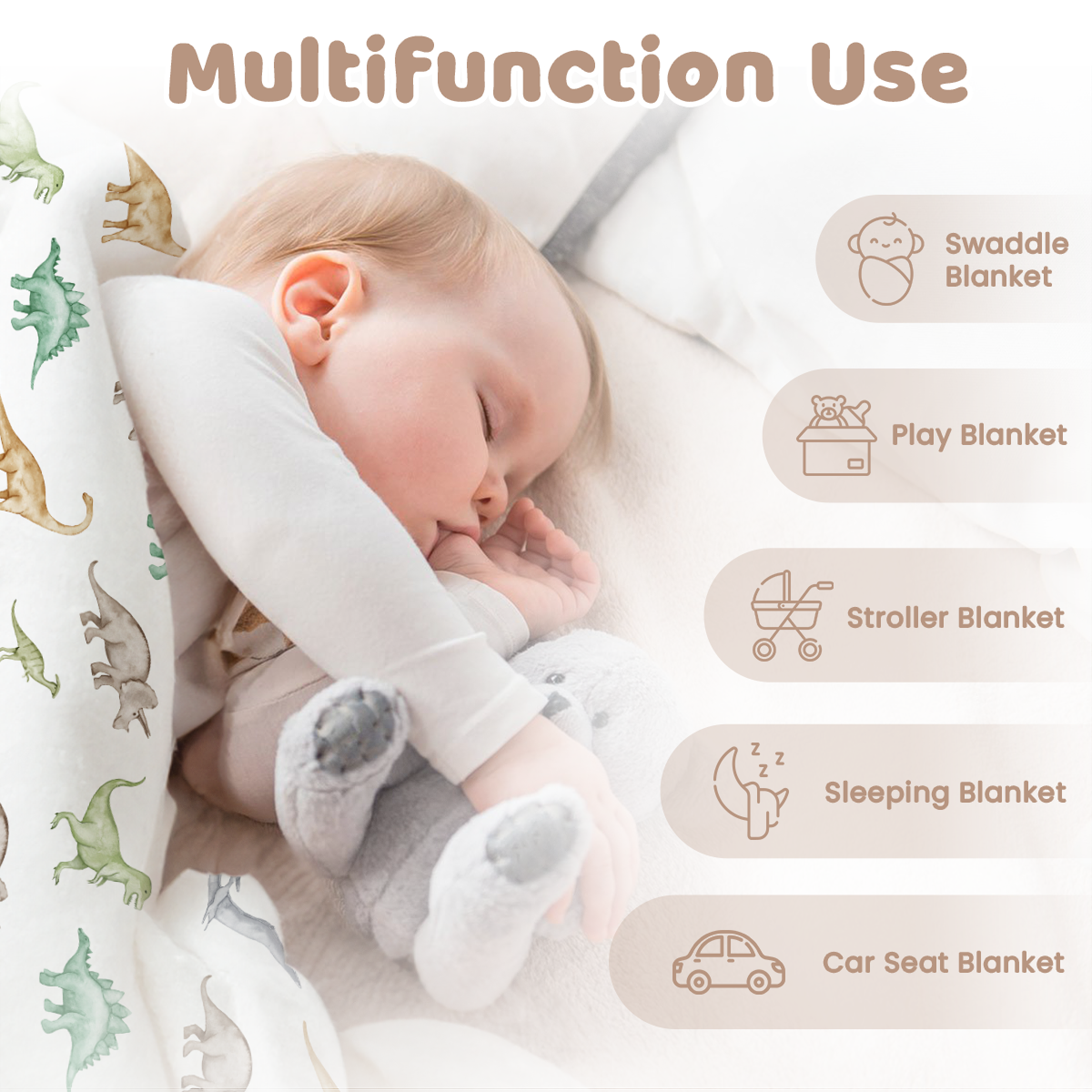 White Dinosaur CuddleDot | Baby Minky Dotted Blanket
