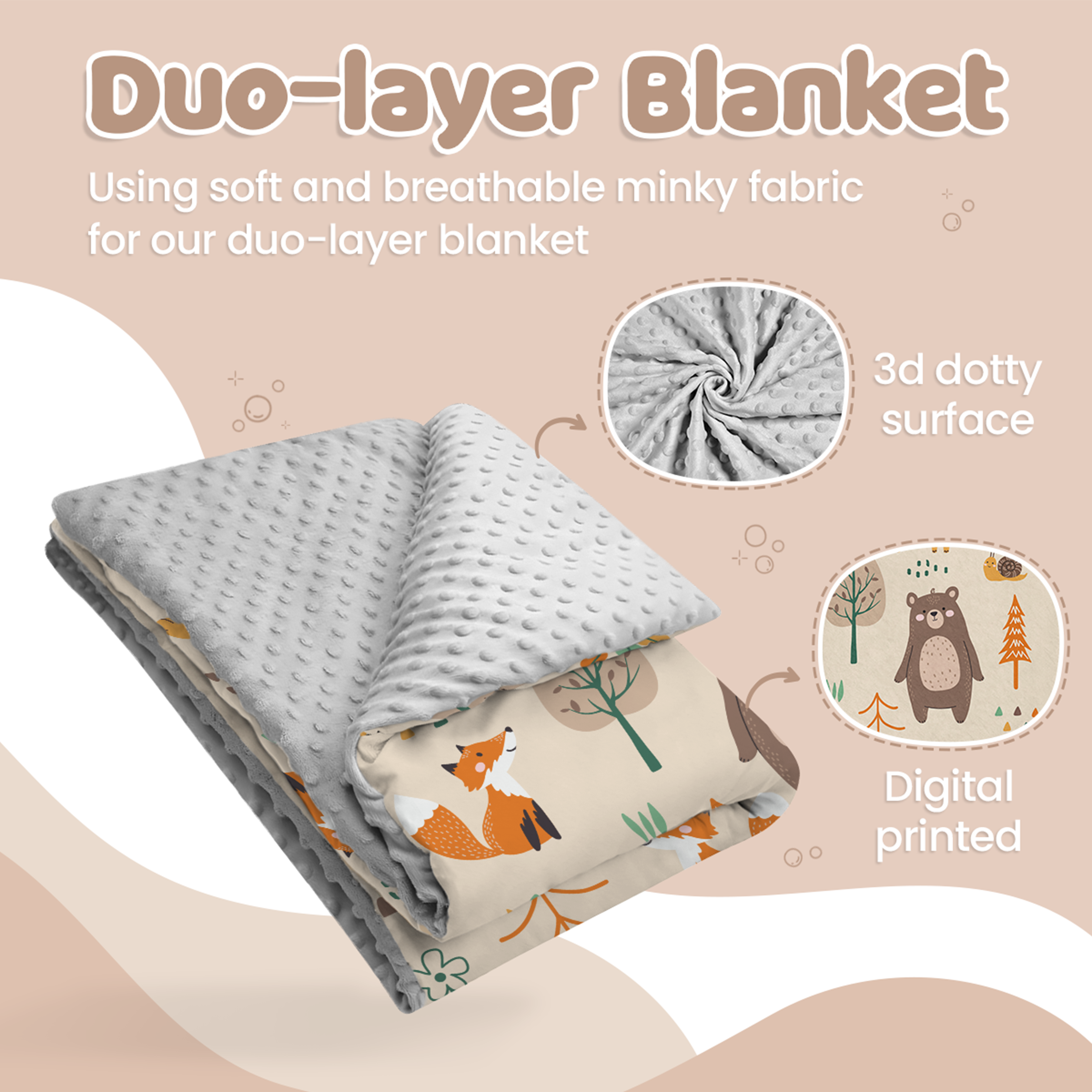 Brown Woodland Animal CuddleDot | Baby Minky Dotted Blanket