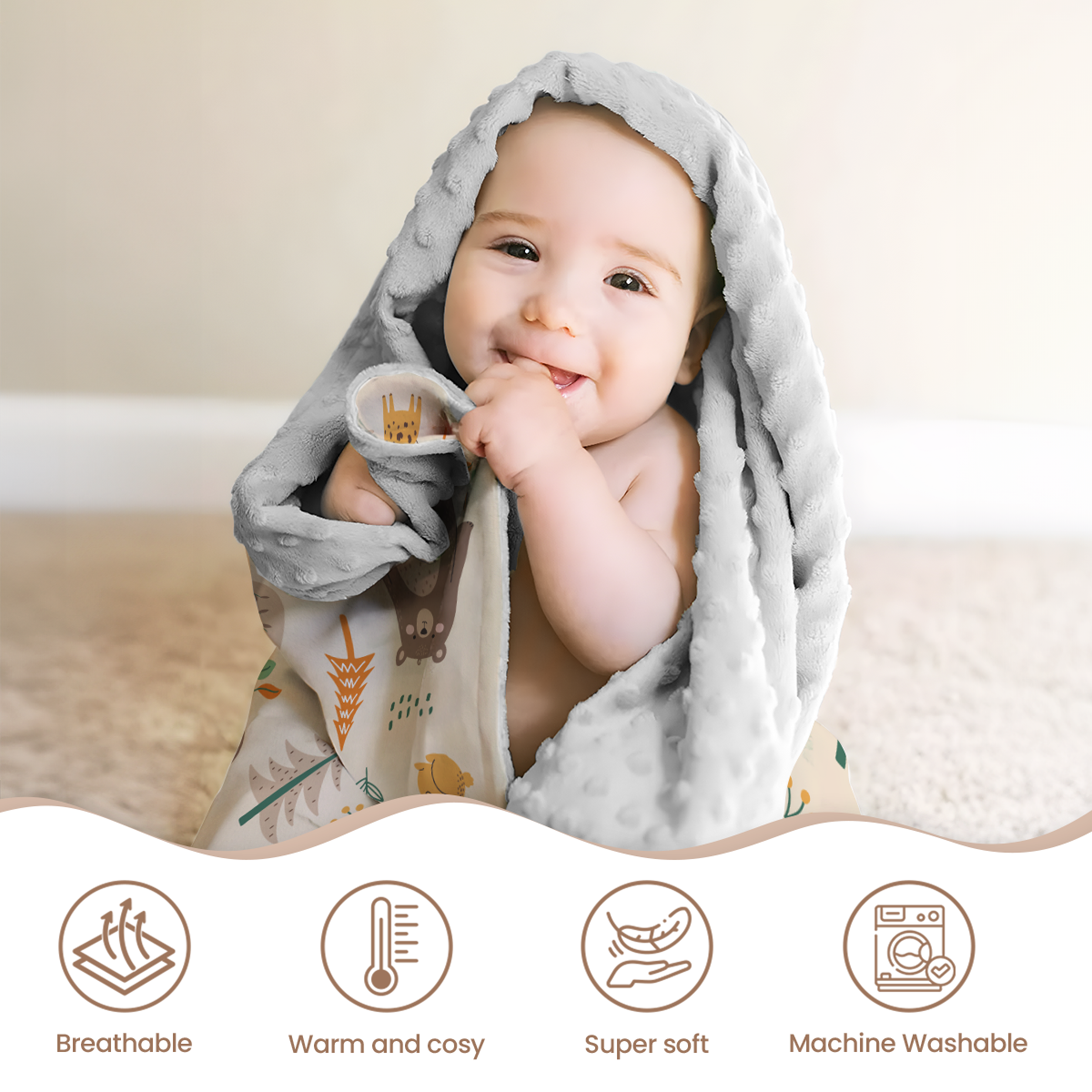 Brown Woodland Animal CuddleDot | Baby Minky Dotted Blanket