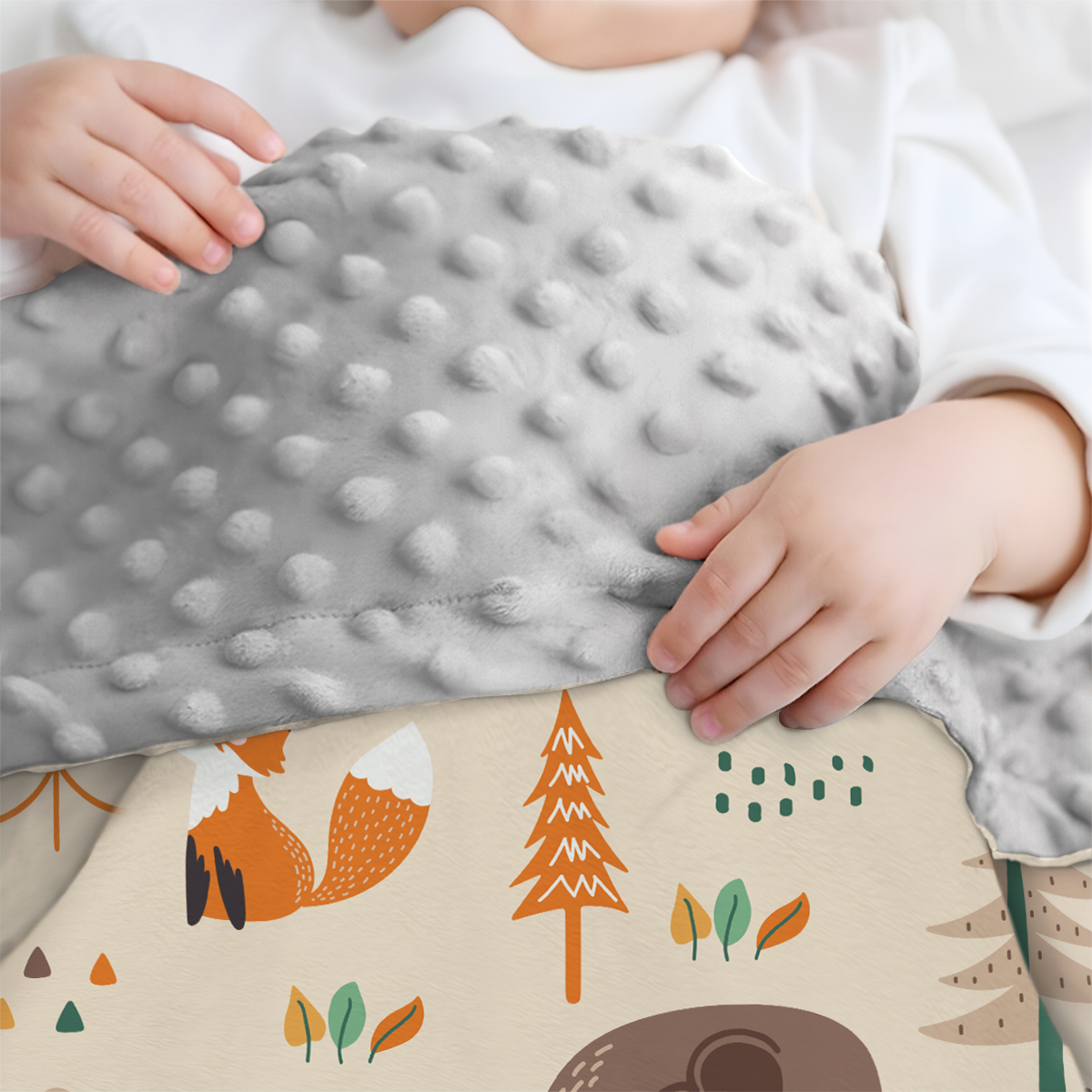 Brown Woodland Animal CuddleDot | Baby Minky Dotted Blanket