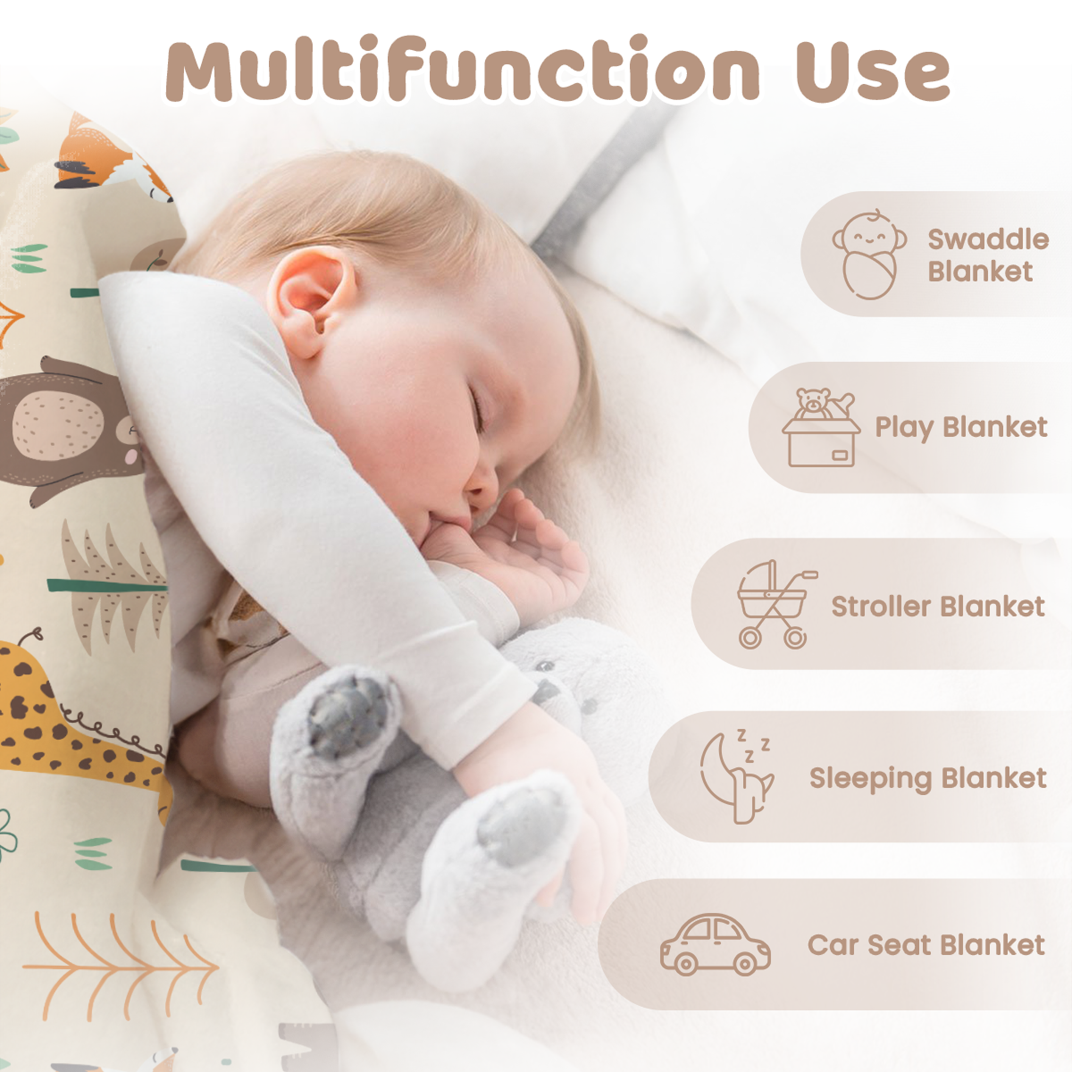 Brown Woodland Animal CuddleDot | Baby Minky Dotted Blanket
