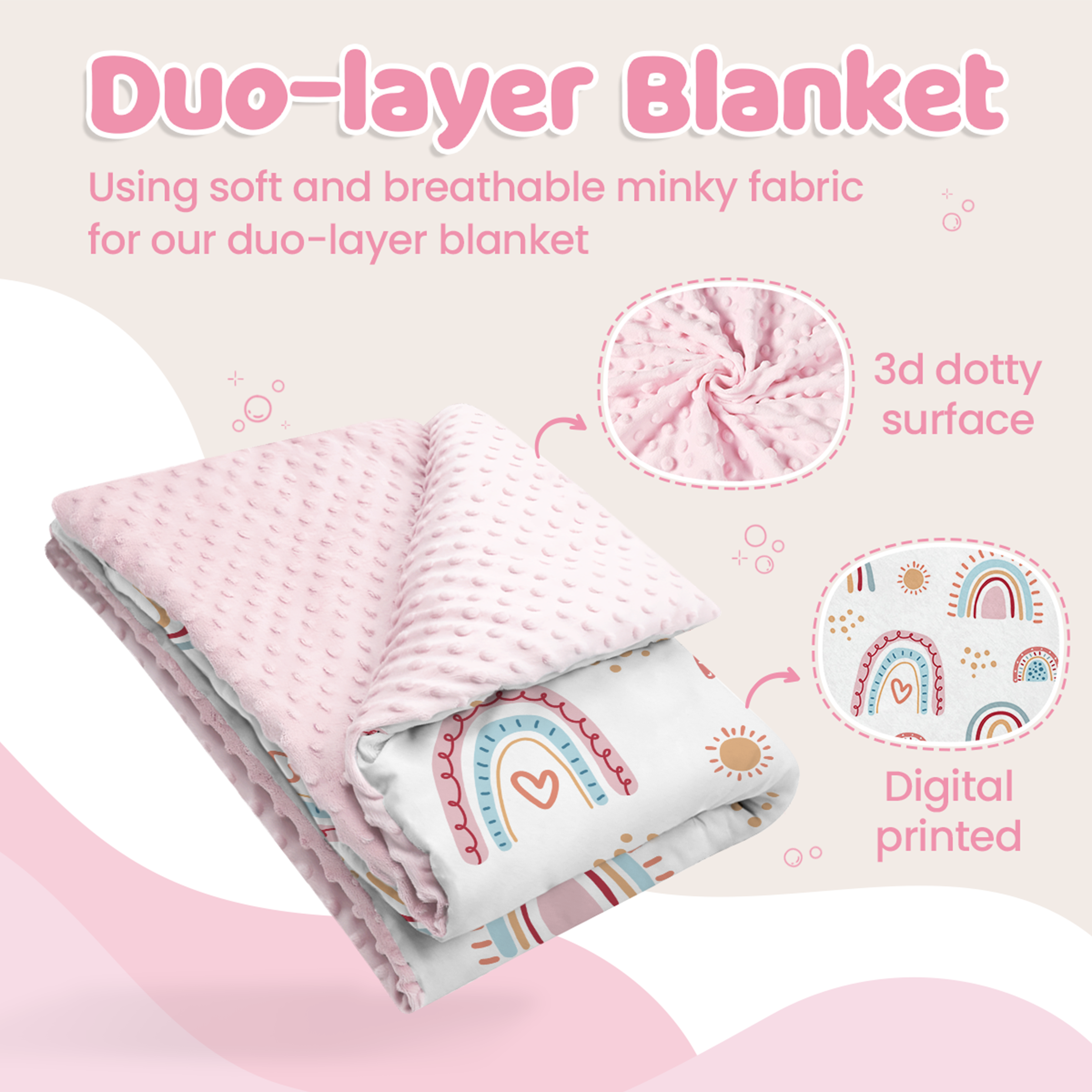 Pink Rainbow CuddleDot | Baby Minky Dotted Blanket