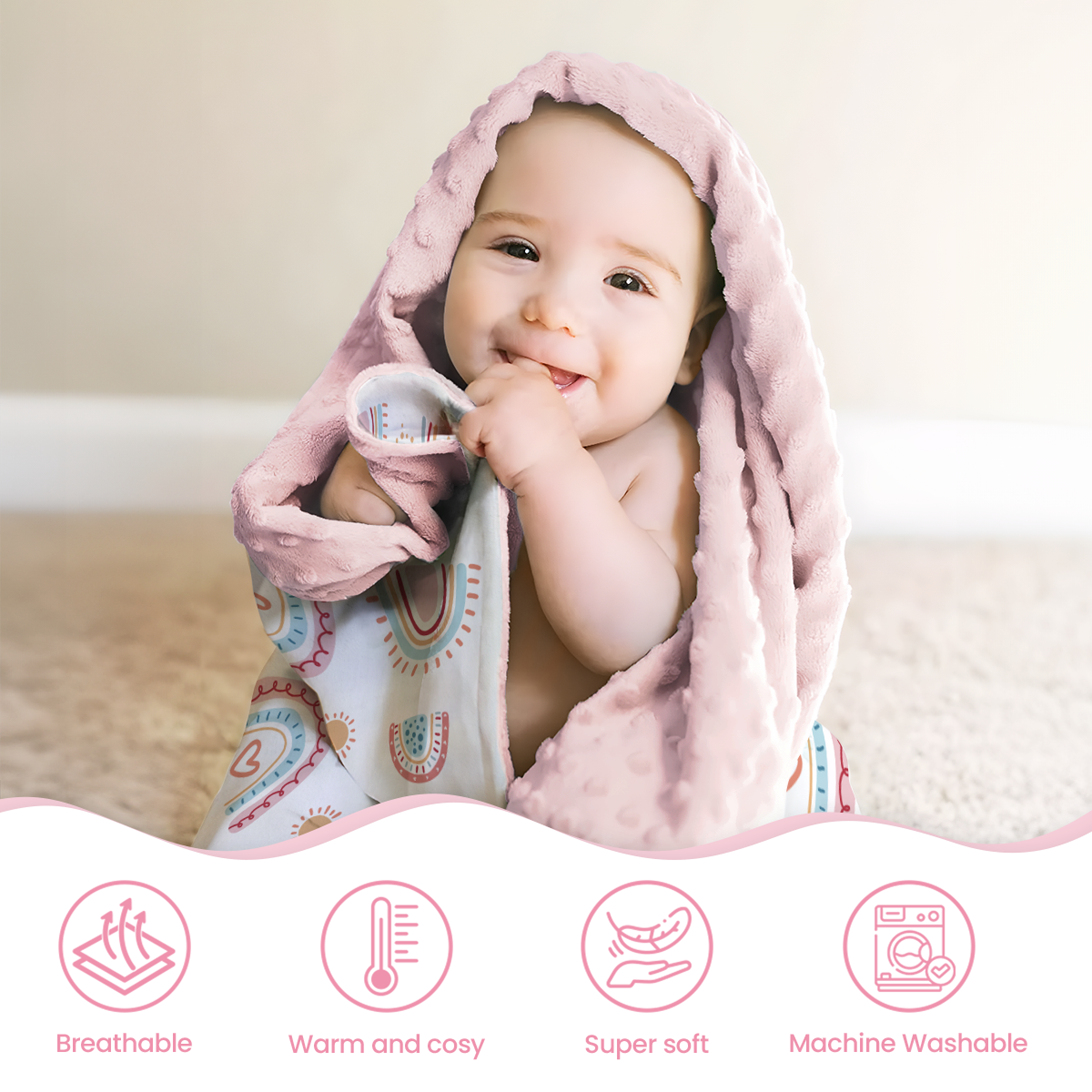 Pink Rainbow CuddleDot | Baby Minky Dotted Blanket