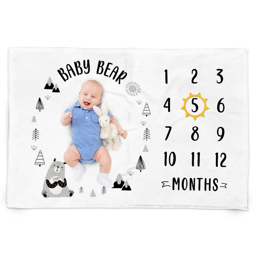 Baby Milestone Blanket - Baby Bear Monthly Baby Milestone Blanket for Baby Girl Boy 60x40 - Nursery Blankets for Newborn Infant Pictures - Gifts for Baby Shower Room Decor