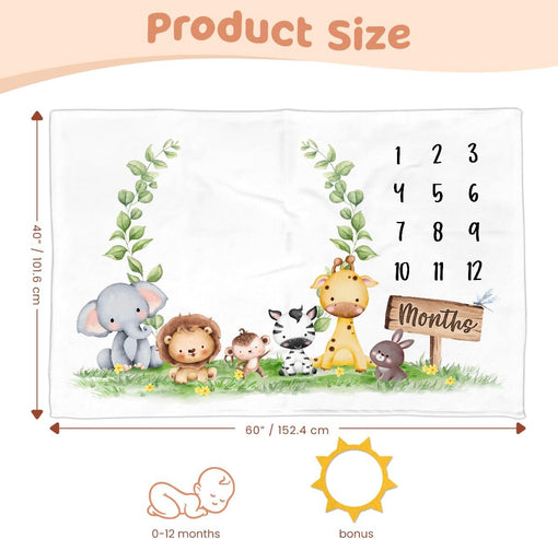 Baby Milestone Blanket - Baby Monthly Baby Milestone Blanket for Baby Boy Girl 60x40 - Woodland Nursery Blankets for Newborn Photo - Gifts for Baby Shower Room Decor