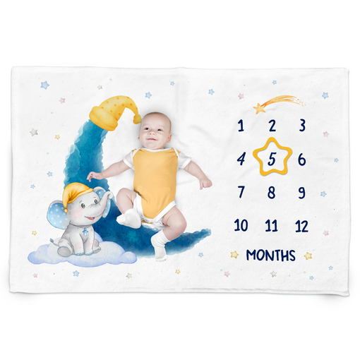 Moon and Stars Monthly Baby Milestone Blanket for Baby Boy 60x40 - Nursery Blankets for Newborn Infant Pictures - Gifts for Baby Shower Room Decor