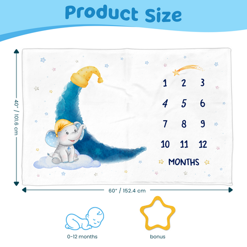 Moon and Stars Monthly Baby Milestone Blanket for Baby Boy 60x40 - Nursery Blankets for Newborn Infant Pictures - Gifts for Baby Shower Room Decor