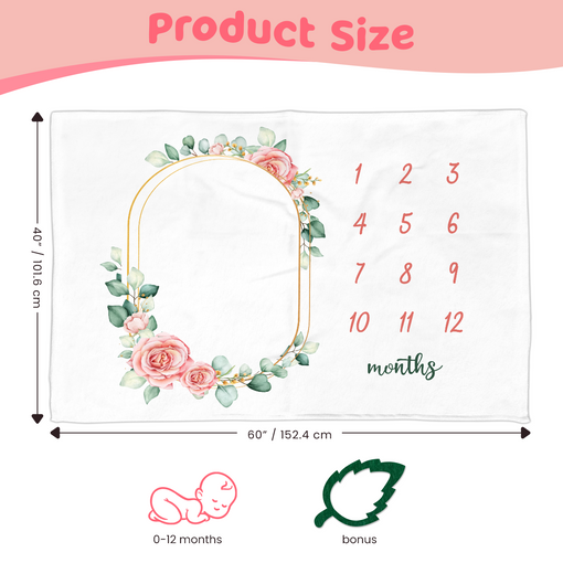 Monthly Baby Milestone Blanket for Baby Girl 60x40 - Nursery Blankets for Newborn Infant Pictures - Growth Chart Blanket Gifts for Baby Shower Room Decor