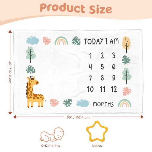 Baby Monthly Baby Milestone Blanket for Baby Girl 60x40 - Giraffe Nursery Blankets for Newborn Pictures Photo - Gifts for Baby Shower Room Decor