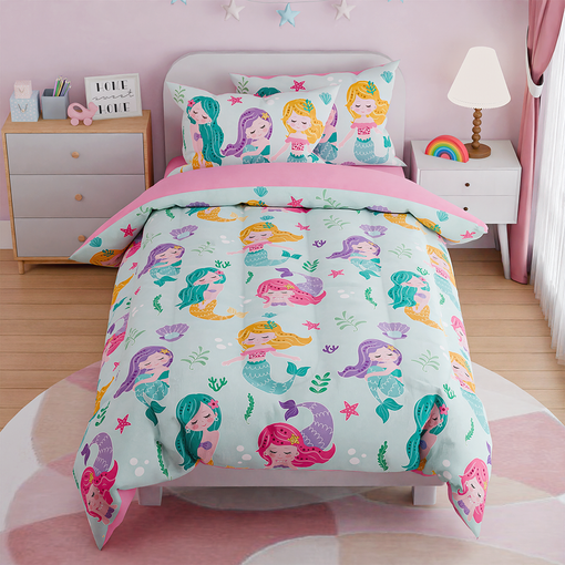 Mermaid Bedding Full for Girls, Ultra Soft Microfiber Comforter Set Full Size with 4-Pieces, Comforters Bed Sets for Kid Children Teen Tween Bedroom Decor