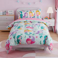Mermaid Bedding Twin for Girls, Ultra Soft Microfiber Comforter Set Twin Size with 3-Pieces, Comforters Bed Sets for Kid Children Teen Tween Bedroom Decor