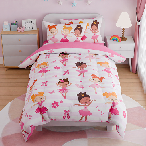 Ballet Full Bedding Sets for Girls, Ultra Soft Microfiber Comforter Set with 4-Pieces, Comforters Kids Bed Set for Children Teen Tween Bedroom Decor