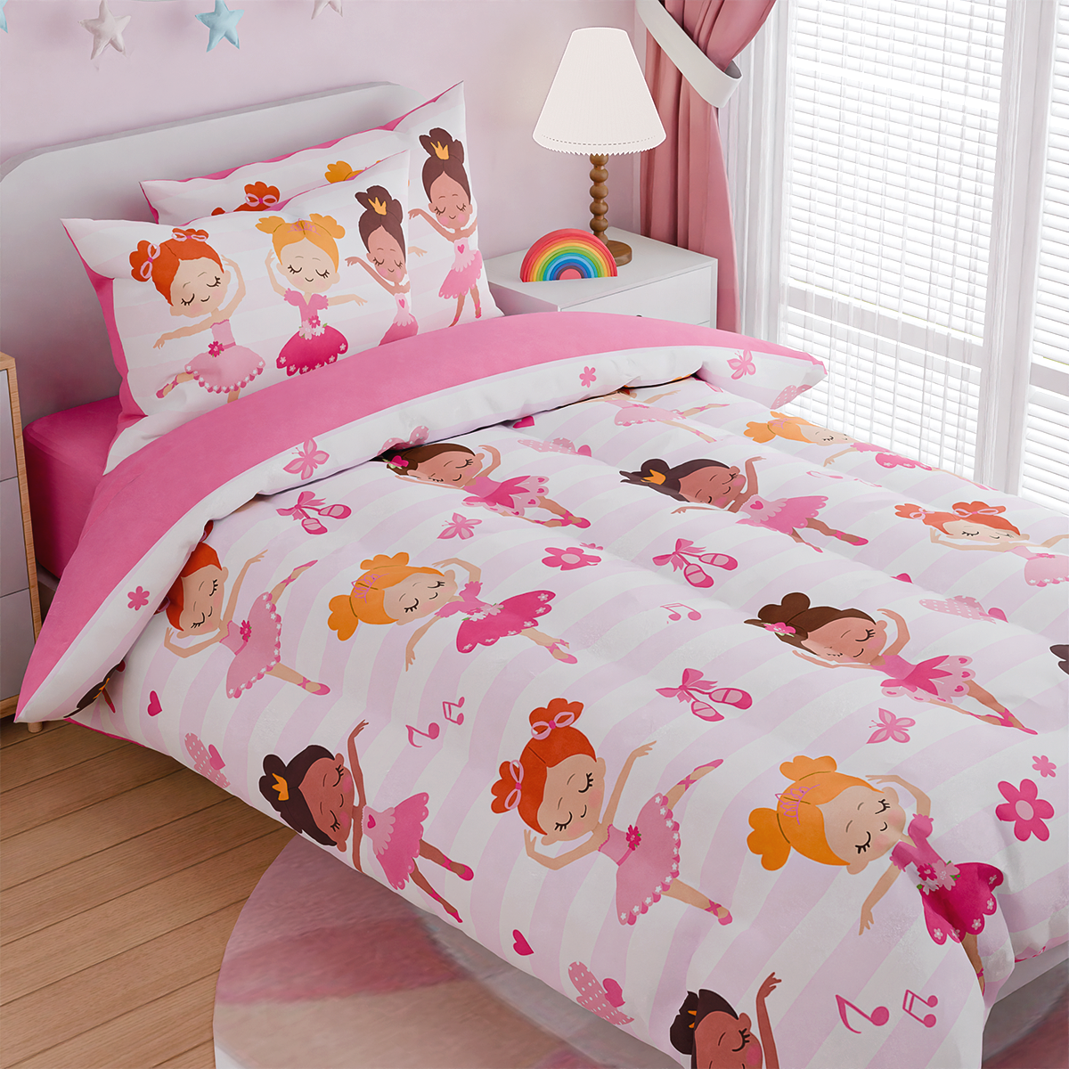 Ballet Full Bedding Sets for Girls, Ultra Soft Microfiber Comforter Set with 4-Pieces, Comforters Kids Bed Set for Children Teen Tween Bedroom Decor