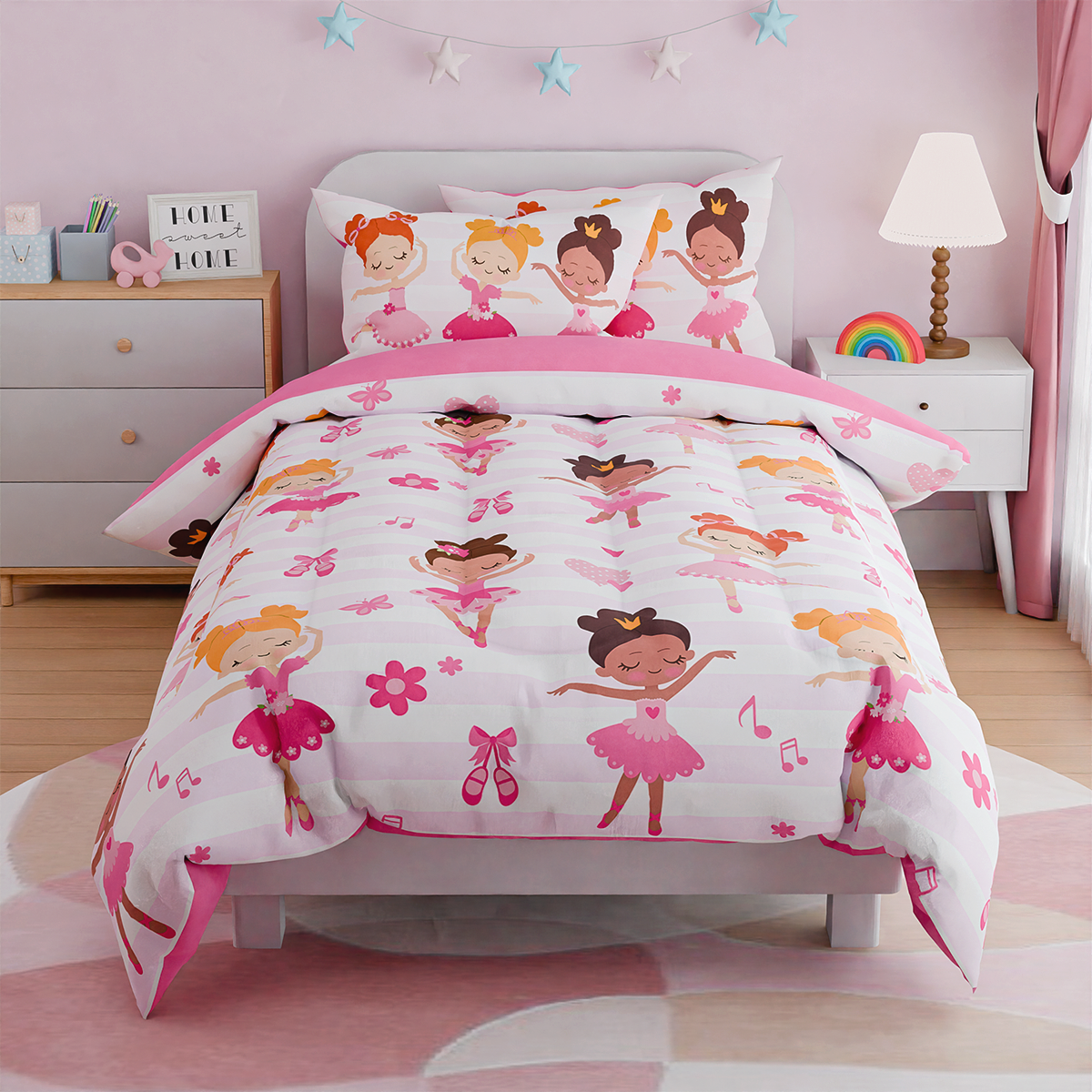 Ballet Full Bedding Sets for Girls, Ultra Soft Microfiber Comforter Set with 4-Pieces, Comforters Kids Bed Set for Children Teen Tween Bedroom Decor