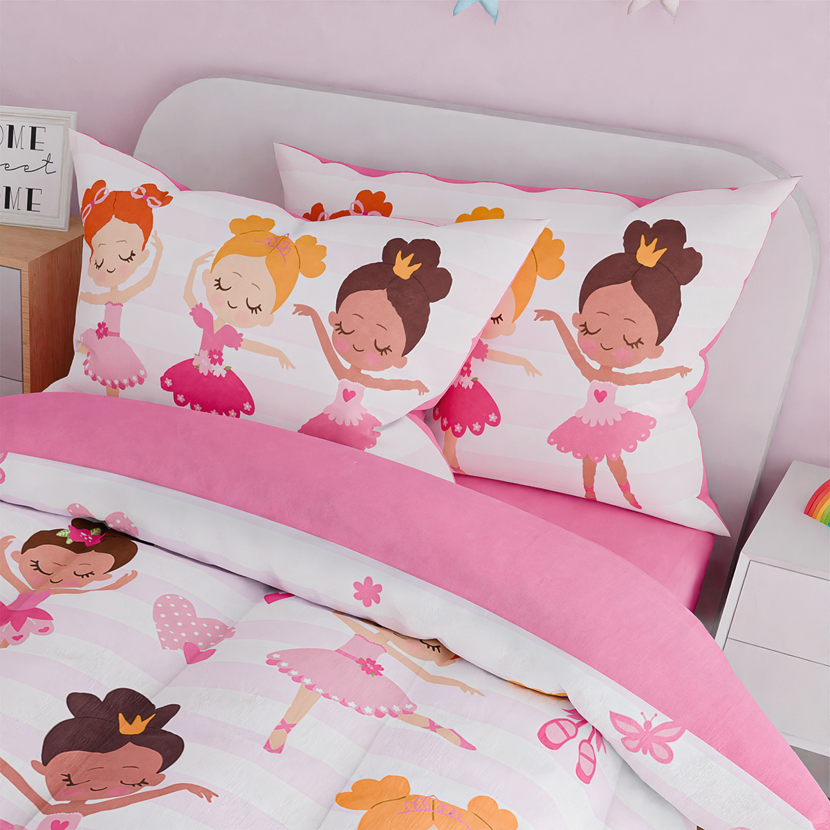 Ballet Full Bedding Sets for Girls, Ultra Soft Microfiber Comforter Set with 4-Pieces, Comforters Kids Bed Set for Children Teen Tween Bedroom Decor