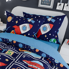 Space Bedding Twin for Boys, Ultra Soft Microfiber Comforter Bed Set with 3-Pieces, Rocket Comforters Sets for Kids Children Teen Tween Bedroom Decor