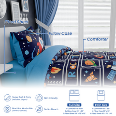 Space Bedding Twin for Boys, Ultra Soft Microfiber Comforter Bed Set with 3-Pieces, Rocket Comforters Sets for Kids Children Teen Tween Bedroom Decor