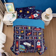 Space Bedding Twin for Boys, Ultra Soft Microfiber Comforter Bed Set with 3-Pieces, Rocket Comforters Sets for Kids Children Teen Tween Bedroom Decor