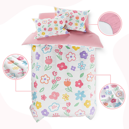 Floral Twin Bedding Sets for Girl, Ultra Soft Microfiber Comforter Bed Set with 3-Pieces, Flower Comforters Sets for Kids Children Girl Teen Tween Bedroom Decor