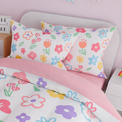Floral Full Bedding Sets for Girl, Ultra Soft Microfiber Comforter Bed Set with 4-Pieces, Flower Comforters Sets for Kids Children Girl Teen Tween Bedroom Decor