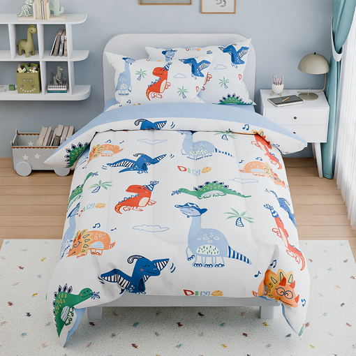 Dinosaurs Bedding Full Set for Boys Kids Children, Ultra Soft Microfiber Comforter Set with 4-Pieces, Comforters Bed Sets Bedroom Decor