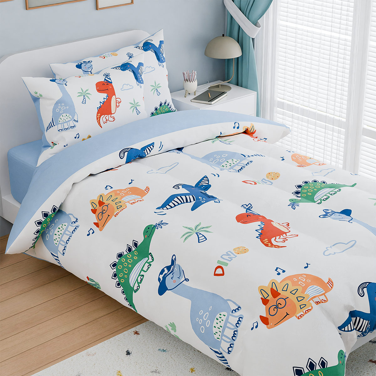 Dinosaurs Bedding Full Set for Boys Kids Children, Ultra Soft Microfiber Comforter Set with 4-Pieces, Comforters Bed Sets Bedroom Decor