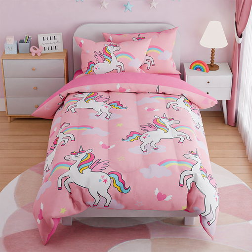 Unicorns Bedding Twin Set for Girls Kids Children, Ultra Soft Microfiber Comforter Set with 3-Pieces, Comforters Bed Sets Bedroom Decor