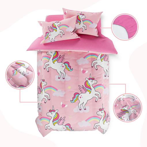 Unicorns Bedding Full Set for Girls Kids Children, Ultra Soft Microfiber Comforter Set with 4-Pieces, Comforters Bed Sets Bedroom Decor