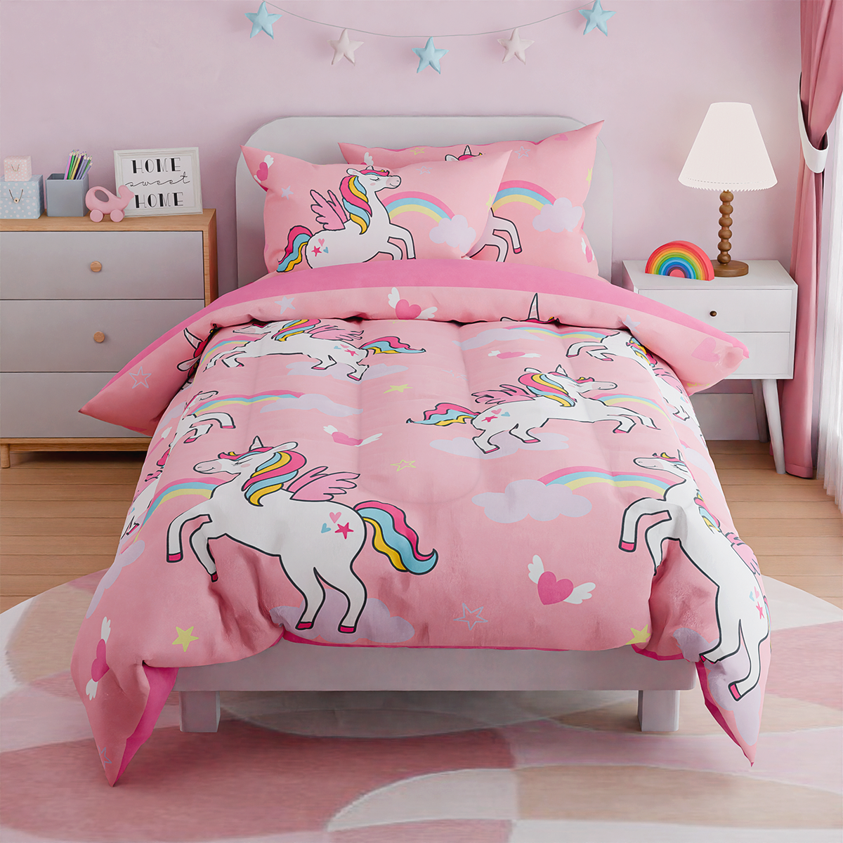 Kids Duvet Unicorn Twin Bedspread Toddler Girl Bed Pink Unicorn