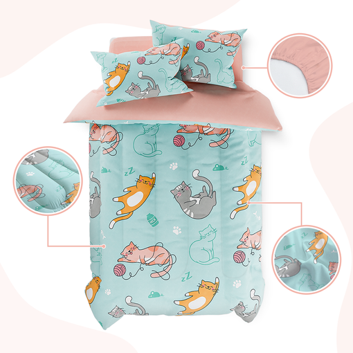 Cat Comforter Set Twin for Girls, Ultra Soft Microfiber Bedding Sets with 3-Pieces, Cats Comforters Bed Sets for Kids Children Girl Bedroom Decor